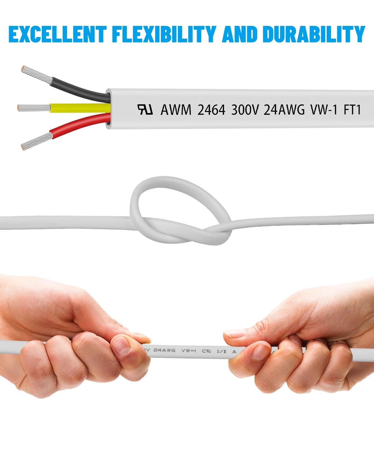 24 Gauge Wire 3 Conductor Electrical Wire 30FT, 24 AWG Flat 3 Wire Cable Tinn…