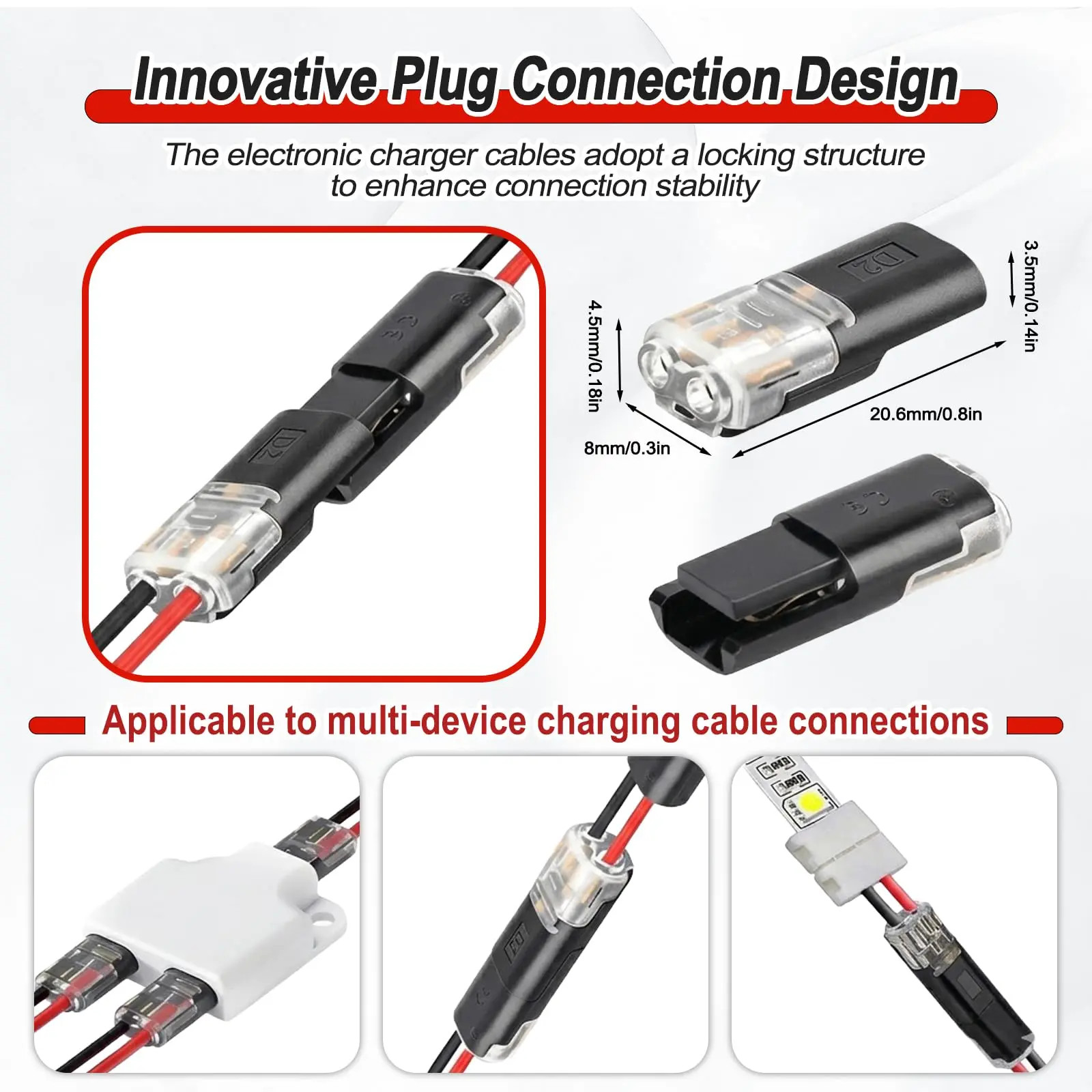 50Pcs 2 Pin Quick Connect Wire Connectors No Strip Tool Free LED Low Voltage