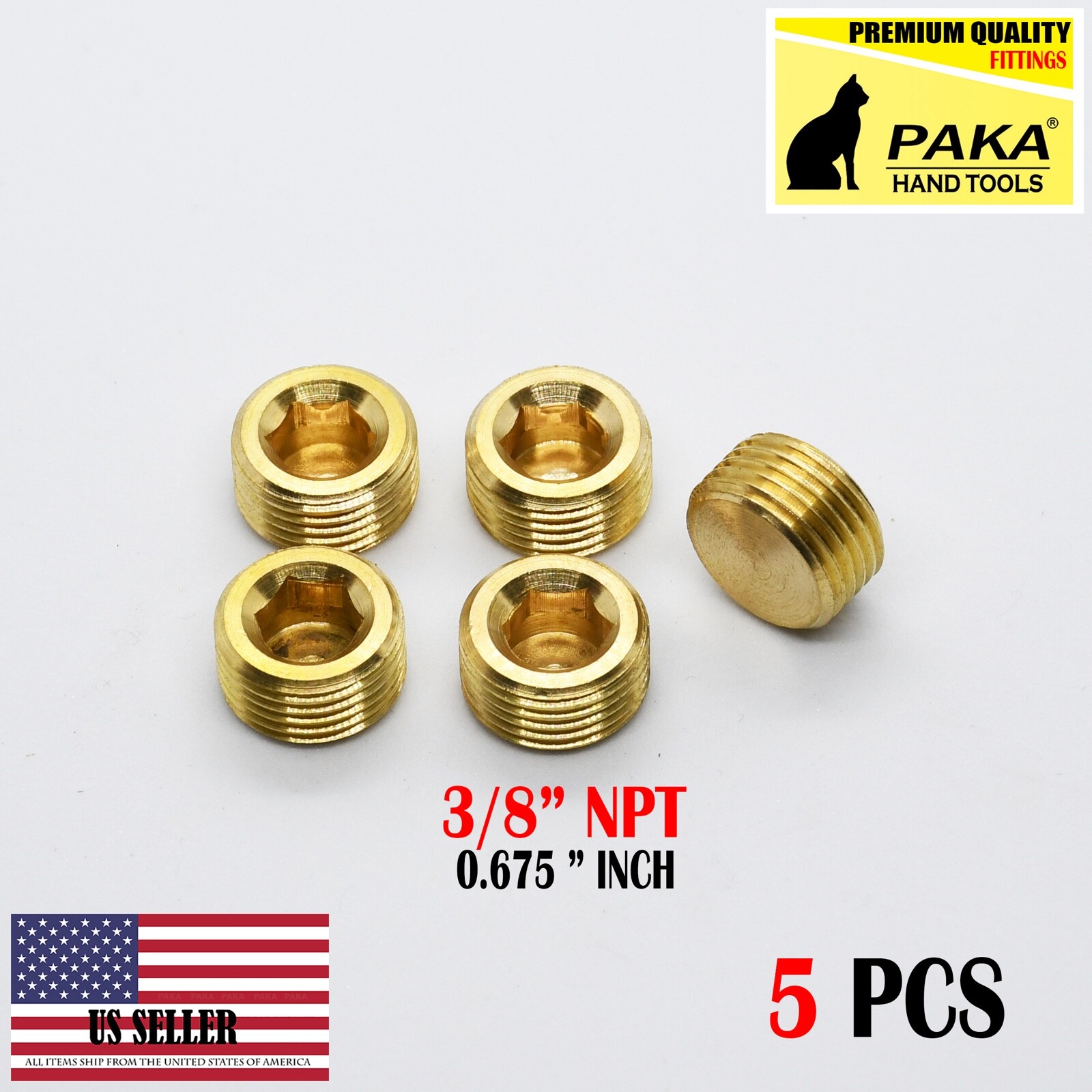 5Pcs 3/8″ NPT Male Brass Internal Hex Head Socket Pipe Plugs end cap