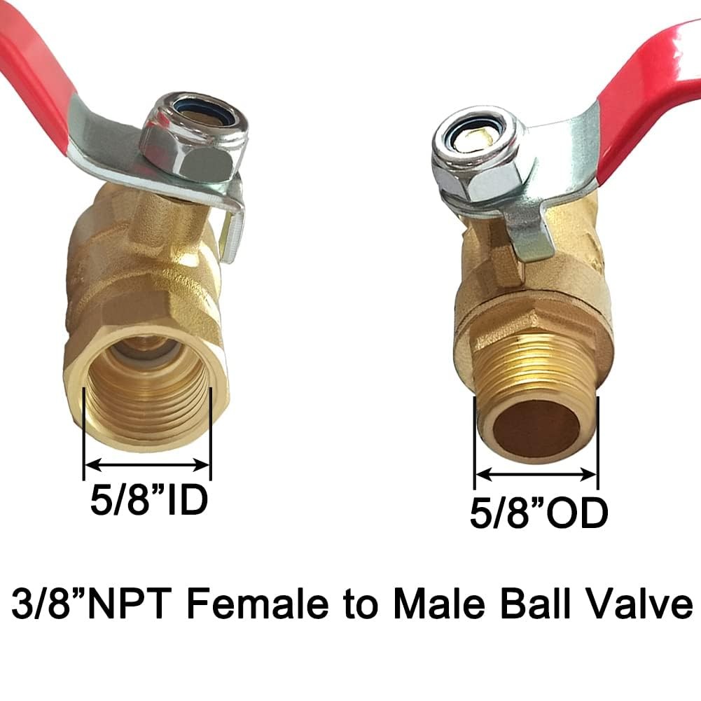 Brass 3/8 Inch NPT Female x 3/8 Inch NPT Male Ball Valve AntiRust 2 PCS