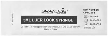 5ml syringe luer lock (No Needle) – Sterile, Individually Wrapped – 100 Pack – f