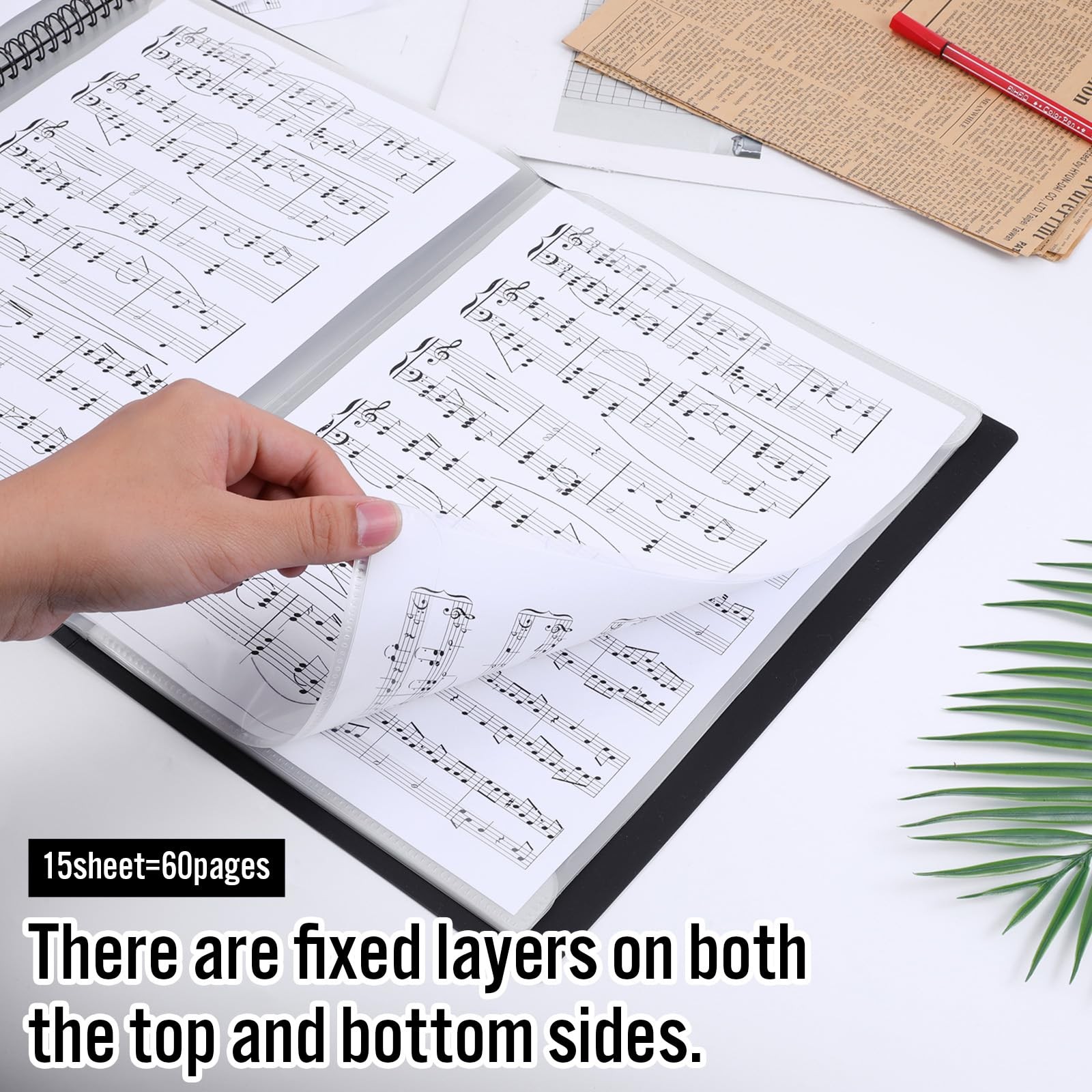 4 Pages Expand Sheet Music Folder Spiral Binder Black 8.5×11 Inch 60 Pages