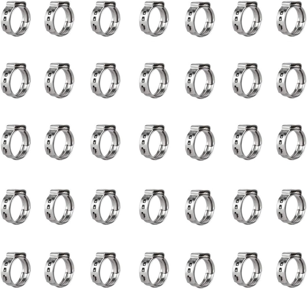 40pcs 1/4″ Single Ear Hose Clamps 304 Stainless Steel 7mm-8.7mm Pex Cinch Clamps