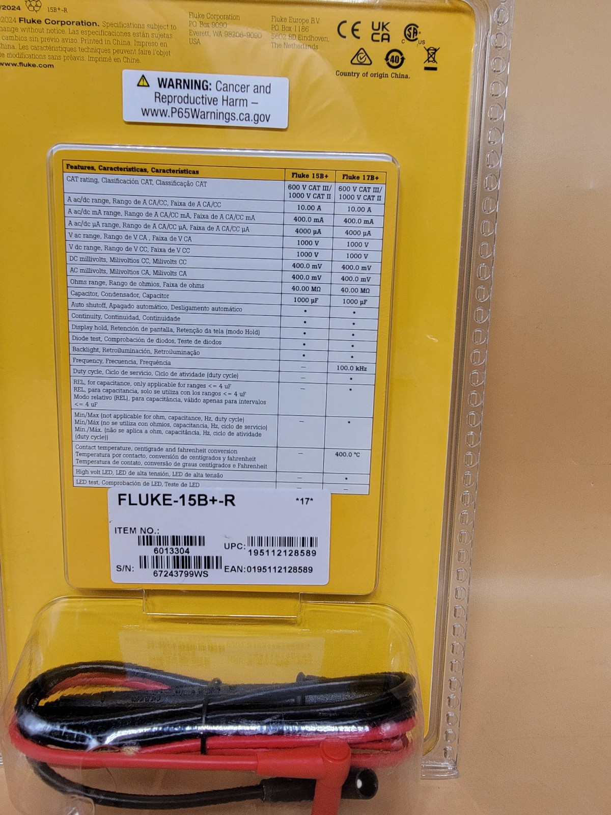 Fluke 15B+ CAT III 600V Digital Multimeter (1000V/10A)