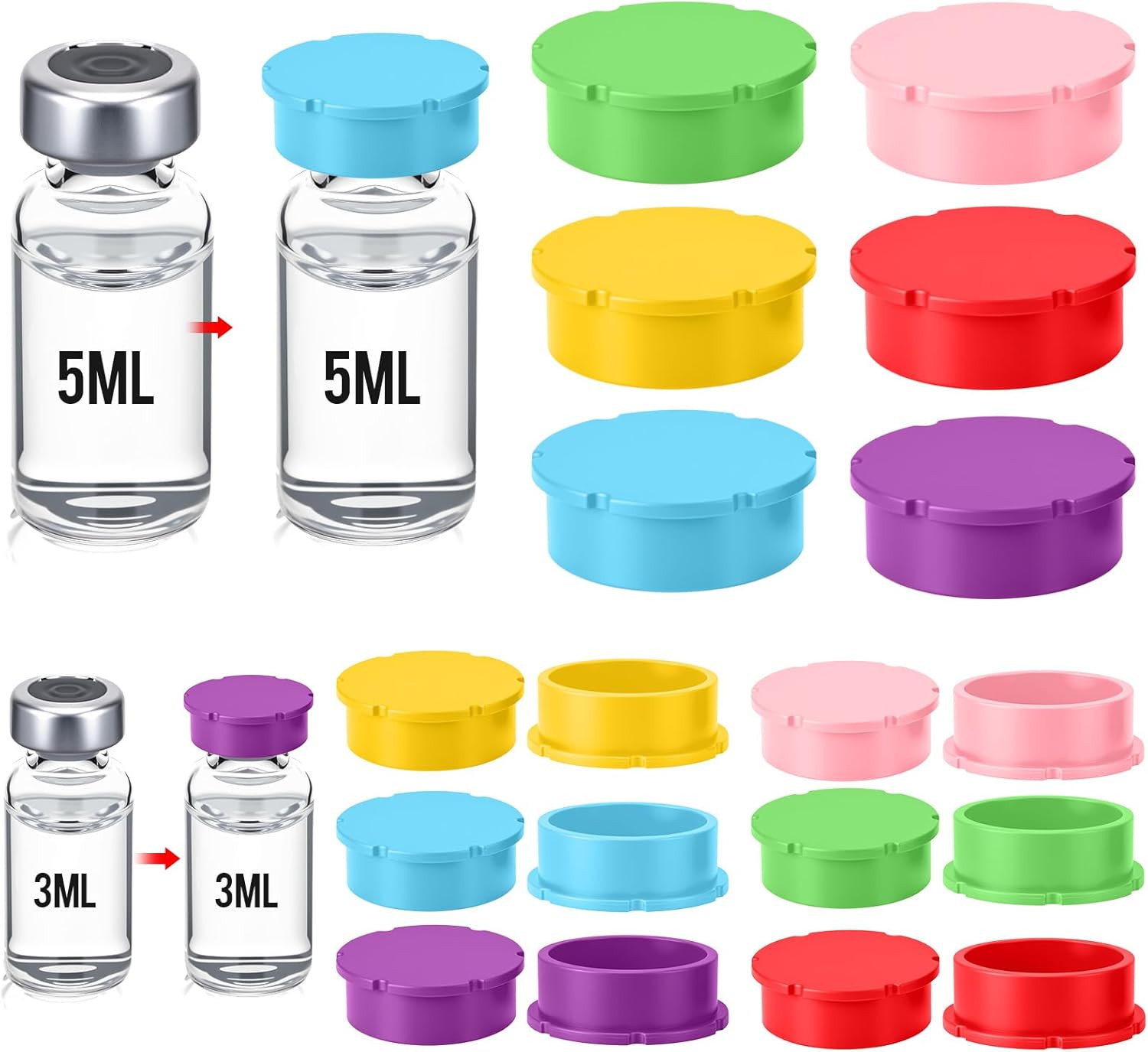 18 Pack Glass Vial Protective Vial Caps 3Ml & 5-100Ml Reusable Peptide Vials Cov