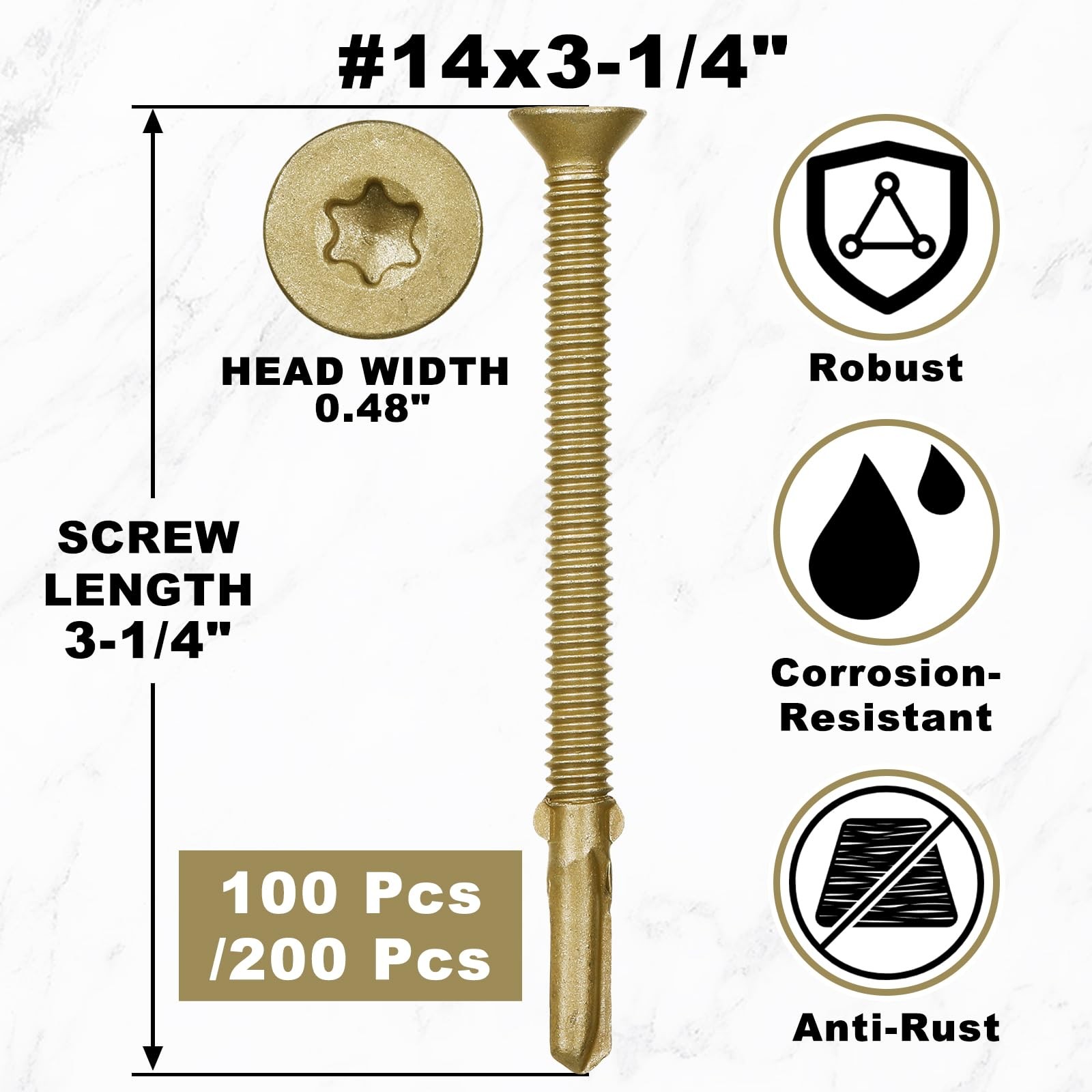 Yaocom 200 Pcs 14 x 3-1/4 Trailer Deck Screws Bulk Self Tapping Trailer Screw…
