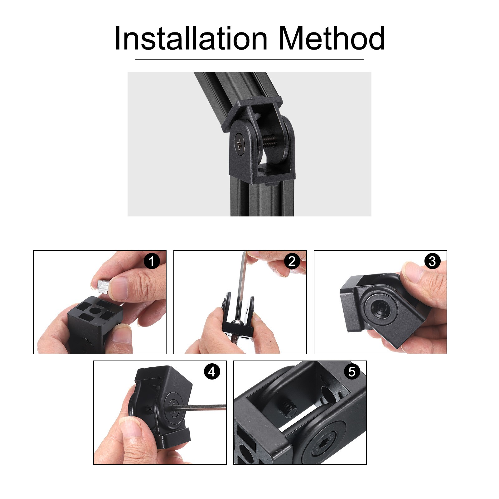 2Pcs Die-Cast Aluminum Pivot Joint with M8 Screws Aperture 8mm Black
