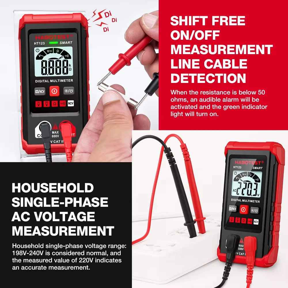 HABOTEST HT123 Digital Smart Multimeter Auto Range AC/DC Voltage NCV Tester