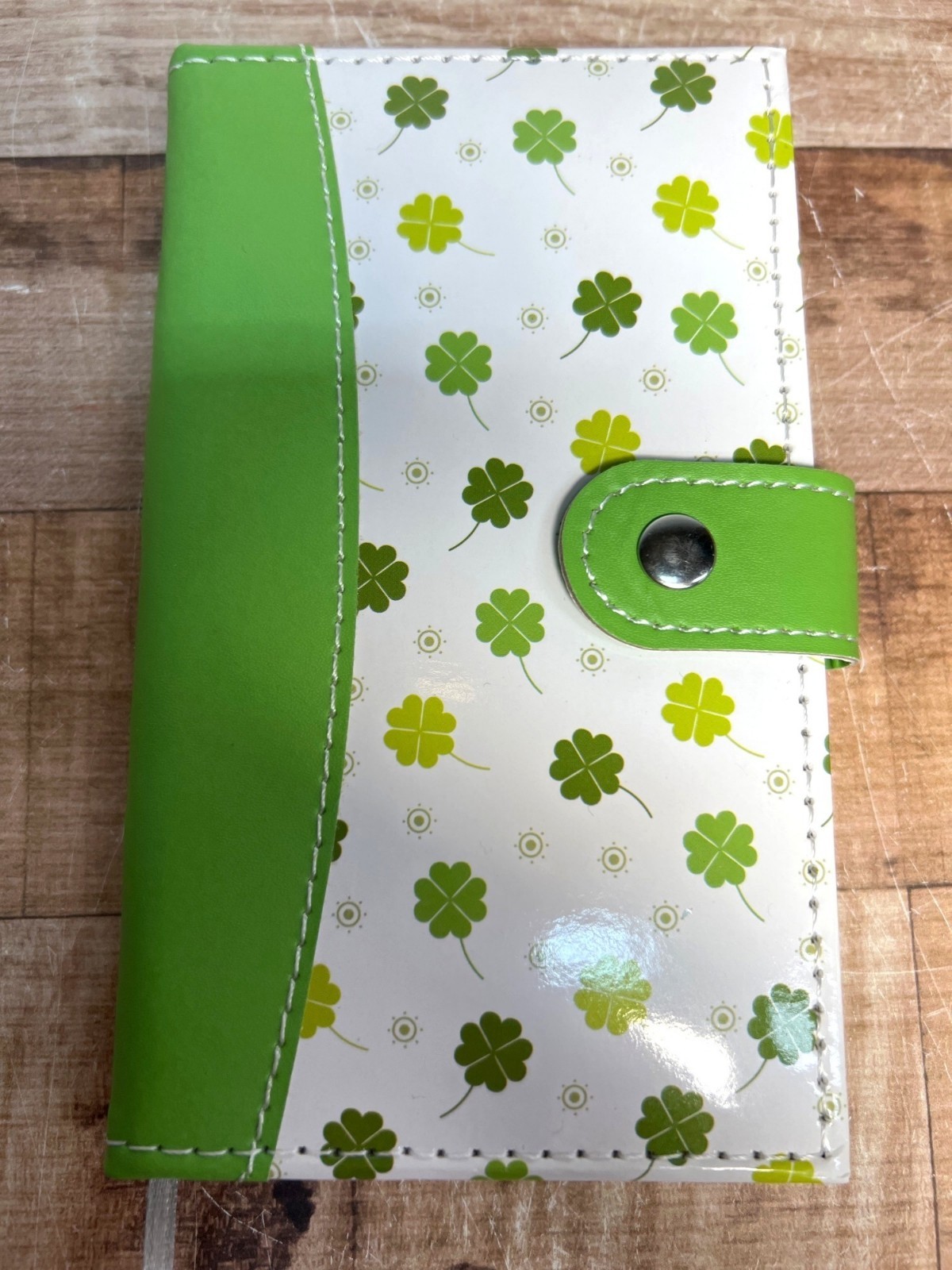 Lucky Clover Green White Lined Notebook Journal Snap Closure Ribbon Bookmark