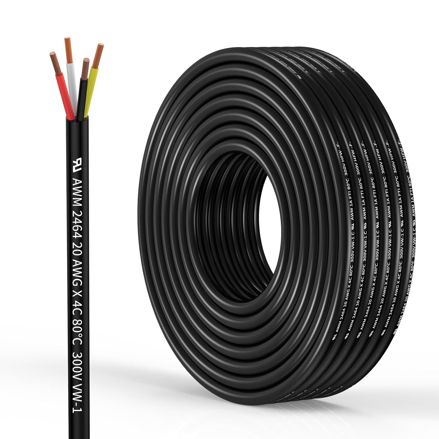 20 Gauge 3 Conductor Electrical Wire Oxygen-Free Copper Cable 50FT/15.3M Flexibl