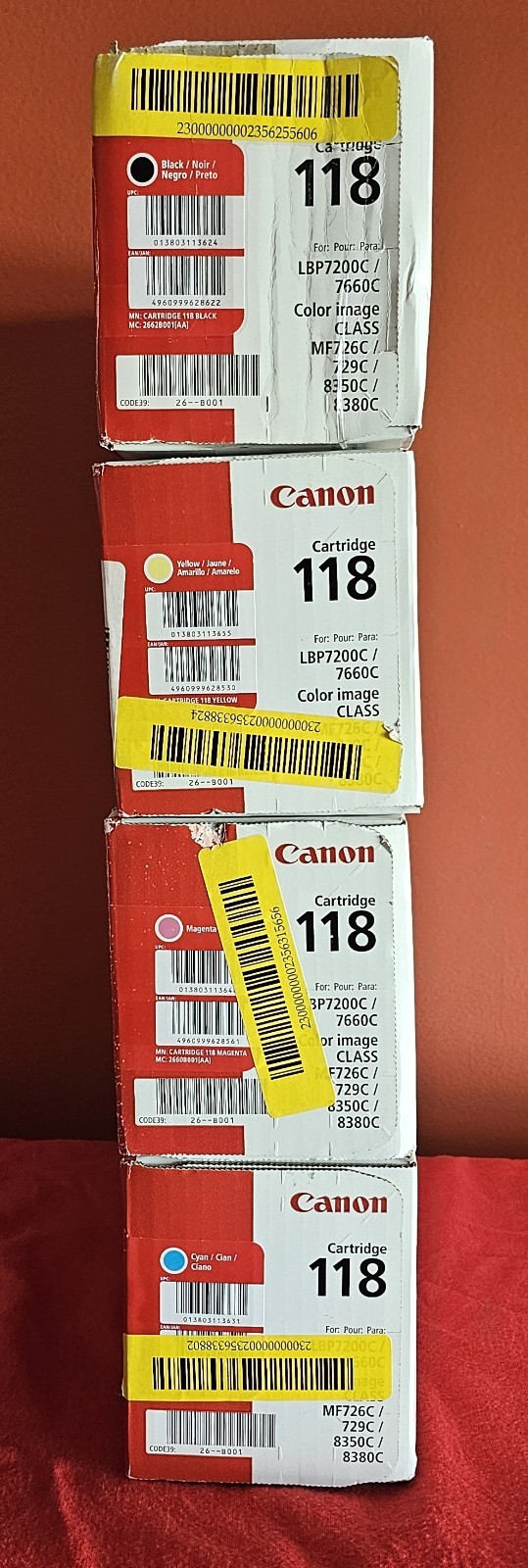 Genuine Canon 118 OEM Toner Set CMYK Black Cyan Magenta Yellow New