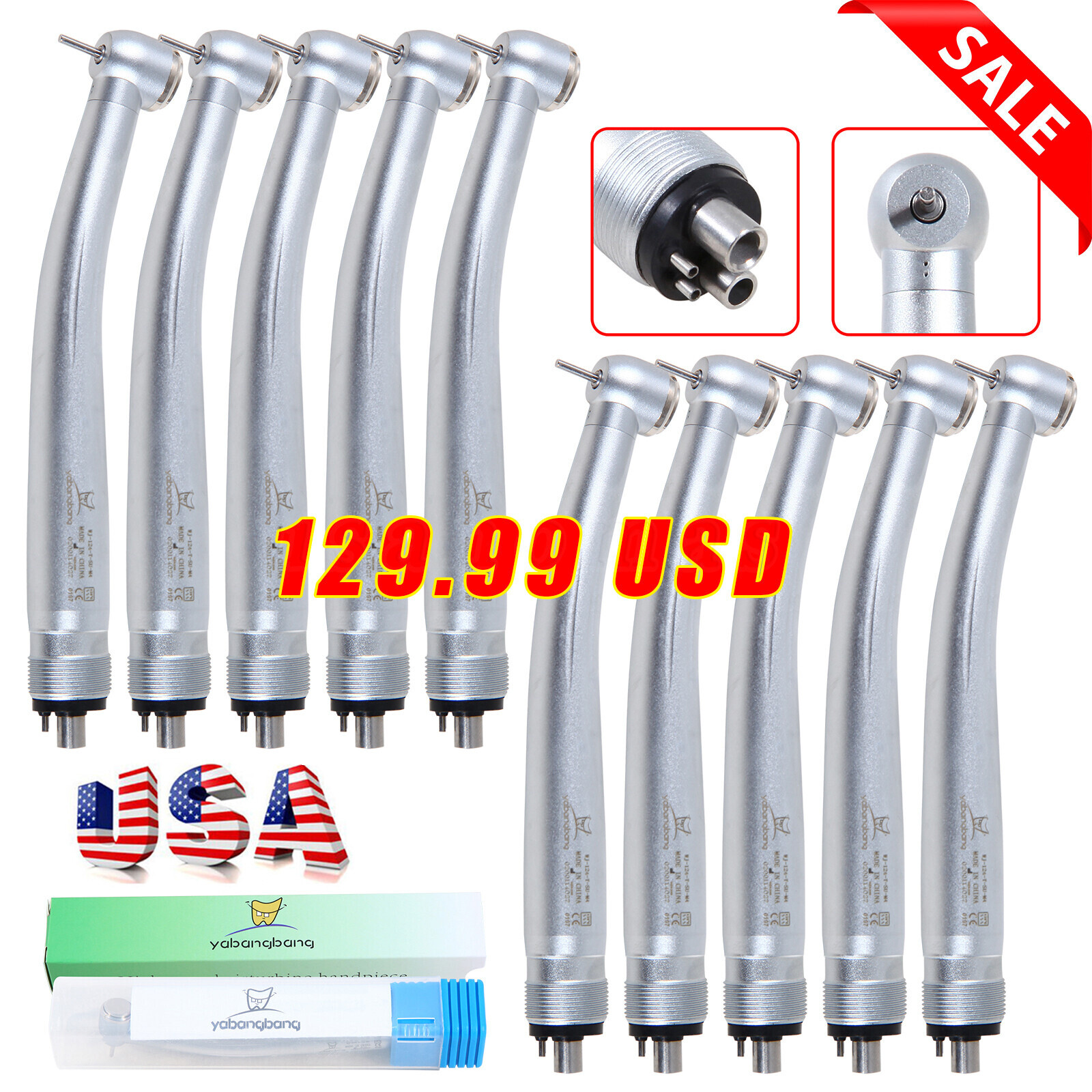 10 Pcs USA Dental High Speed Turbine Handpiece Push 4Hole Fit NSK PANA MAX YDA4