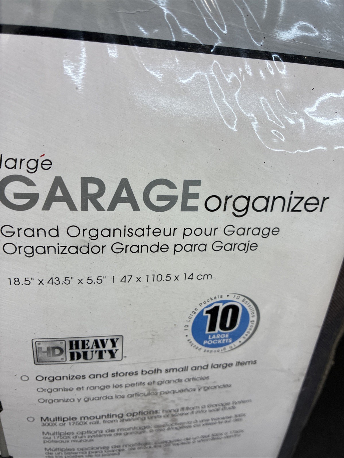 Rubbermaid Large Garage Organizer 18.5” X 43.5” X 5.5” Heavy Duty New 10 Pockets