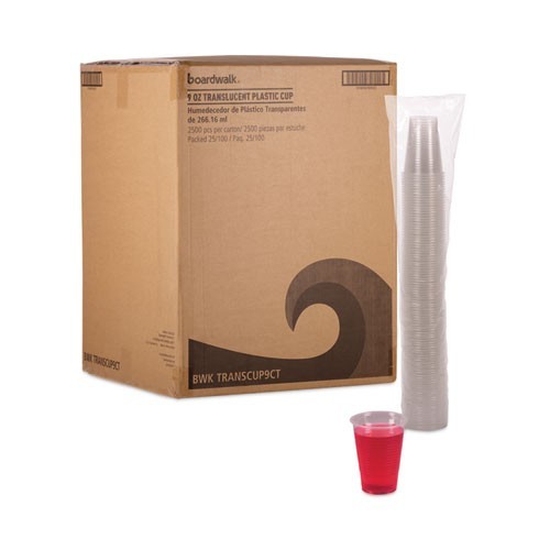 Boardwalk Translucent Plastic Cold Cups, 9 oz, 100/Sleeve, 25 Sleeves/Carton