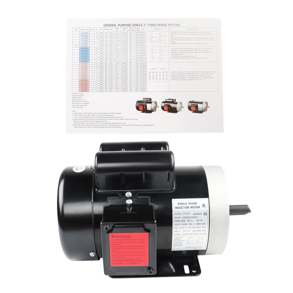 2HP 115/230V General Purpose Motor 3450RPM Electric Motor 56C Single Phase New