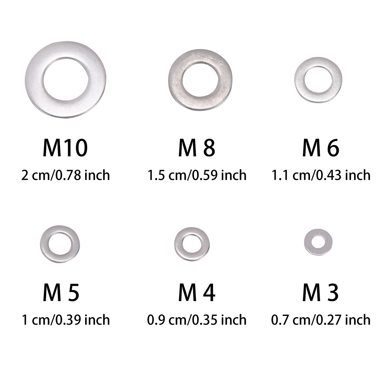 660 Pieces of 304 Stainless Steel Washers Flat Washer Assortment Set Kit 6 Sizes