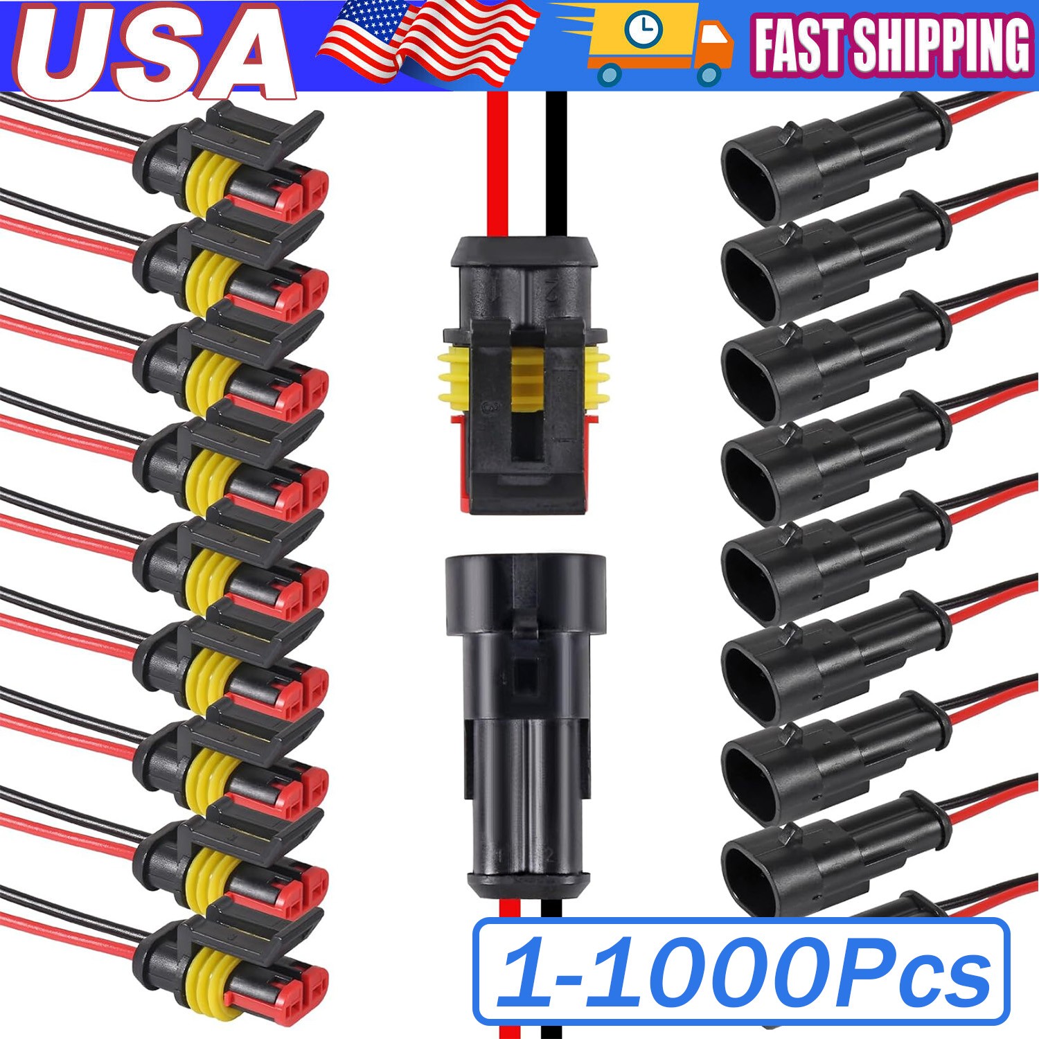 2Pin Way Car Waterproof Male Female Electrical Connector Plug Wire Kit Set Lot