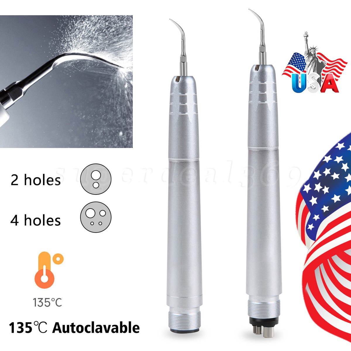 Dental Ultrasonic Air Perio Scaler Handpiece Hygienist 2/4Hole W/ 3 Scaling Tips