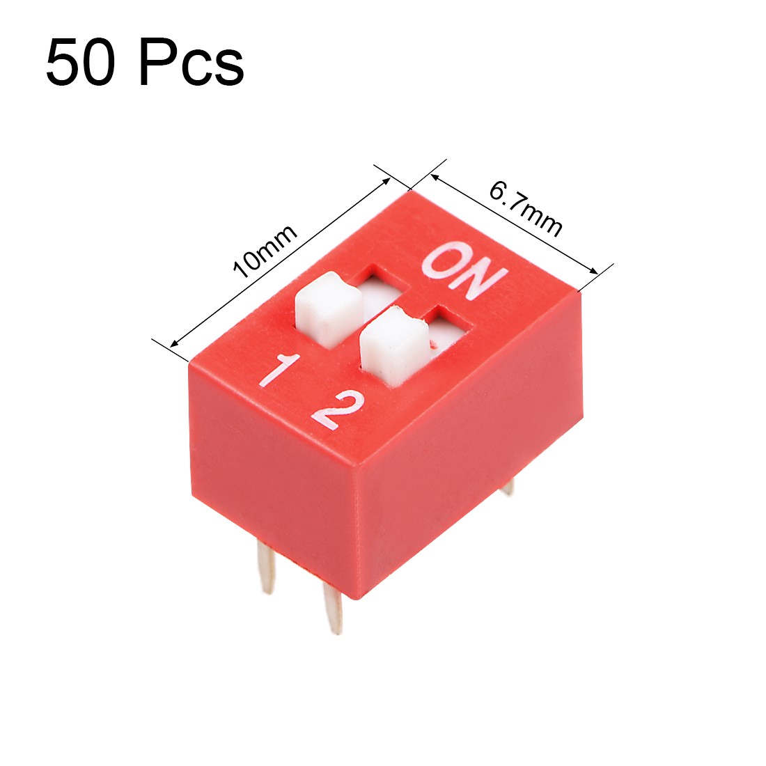 50 Pcs Red DIP Switch 1-2 Positions 2.54mm Pitch for Circuit Breadboards PCB