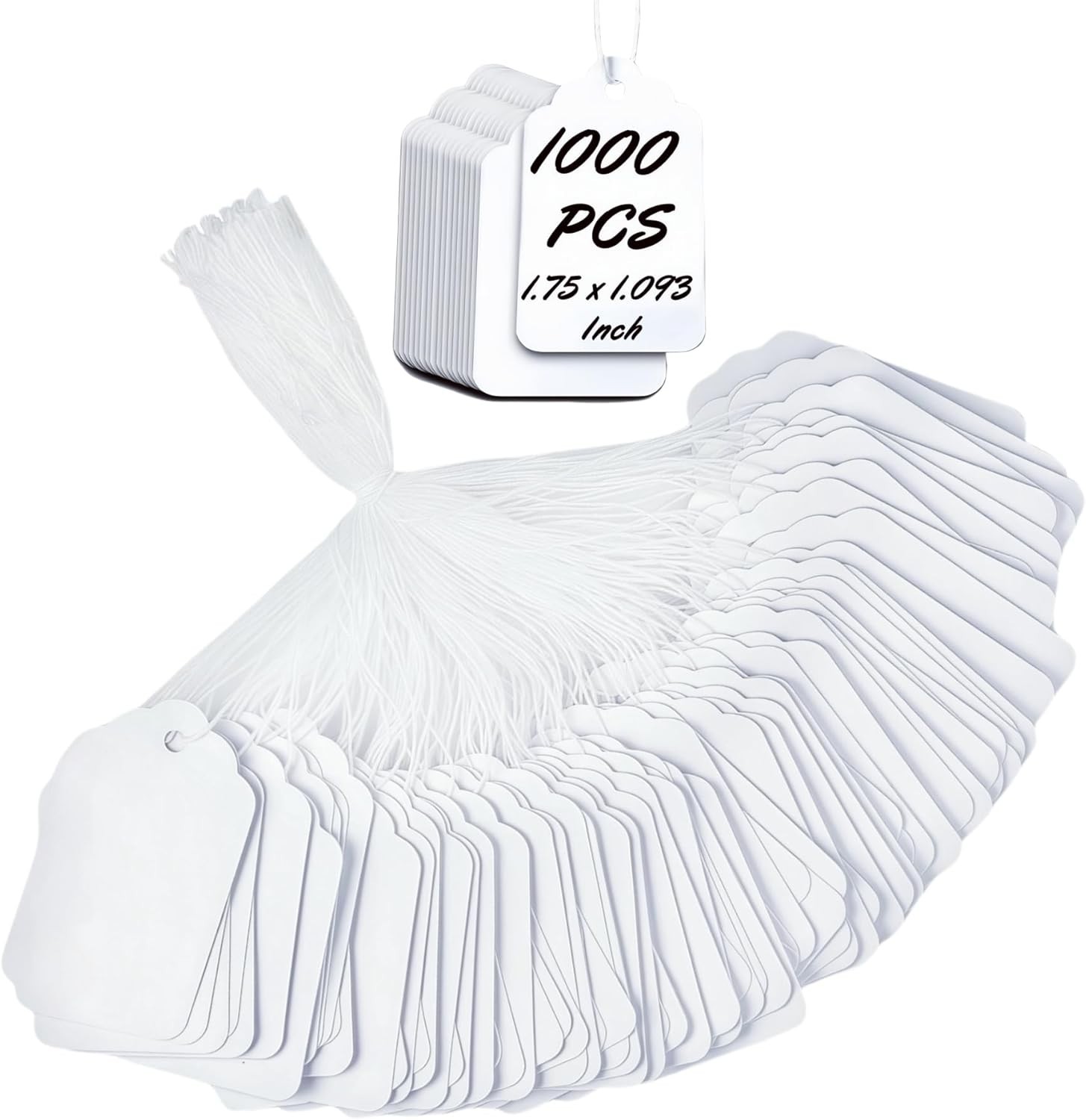 1000 Blank White Merchandise Price Tags with Strings Size #5 Retail Strung Label