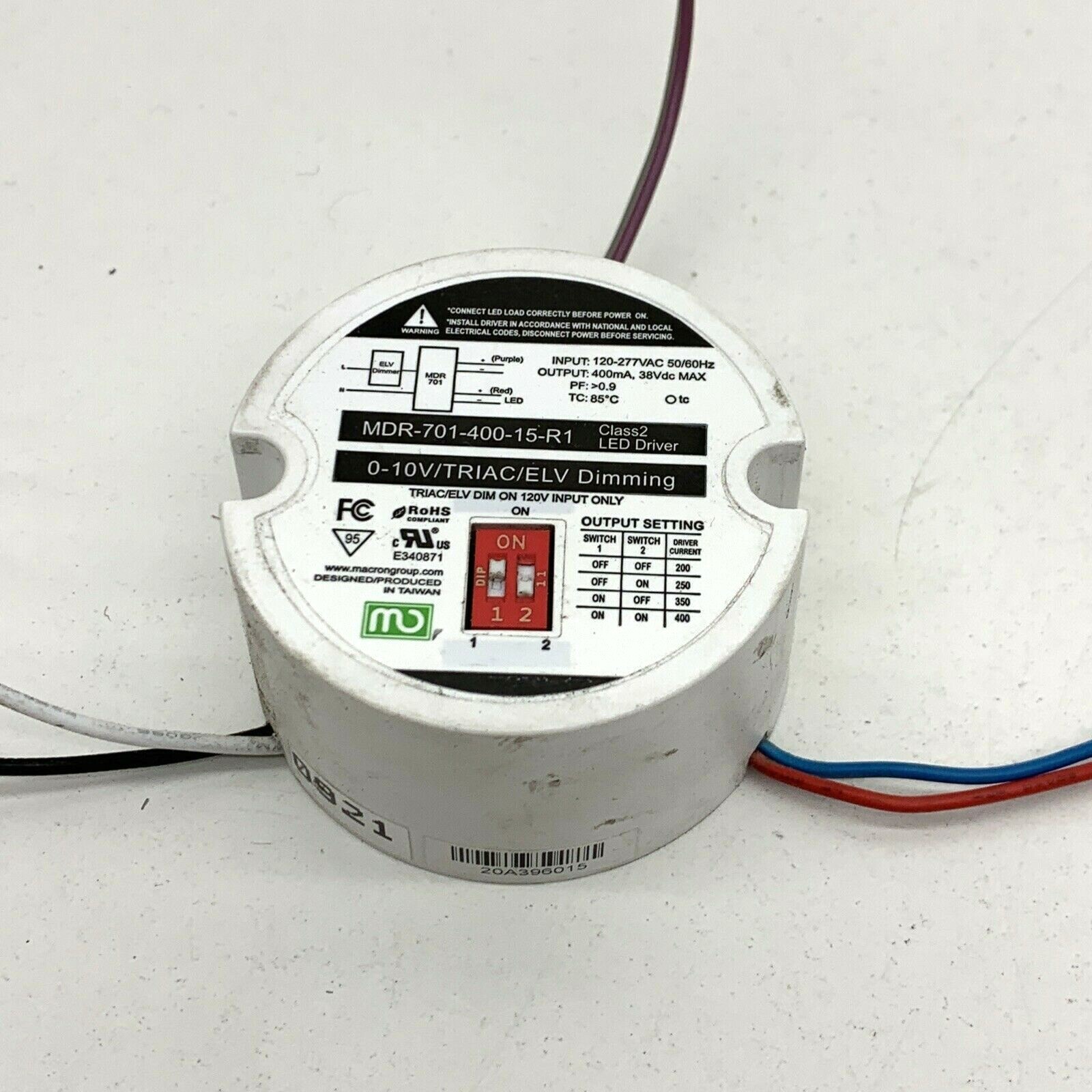 Macron MDR-701-400-15-R1 Dimming 0-10V Constant Current LED Driver 400mA 38VDC
