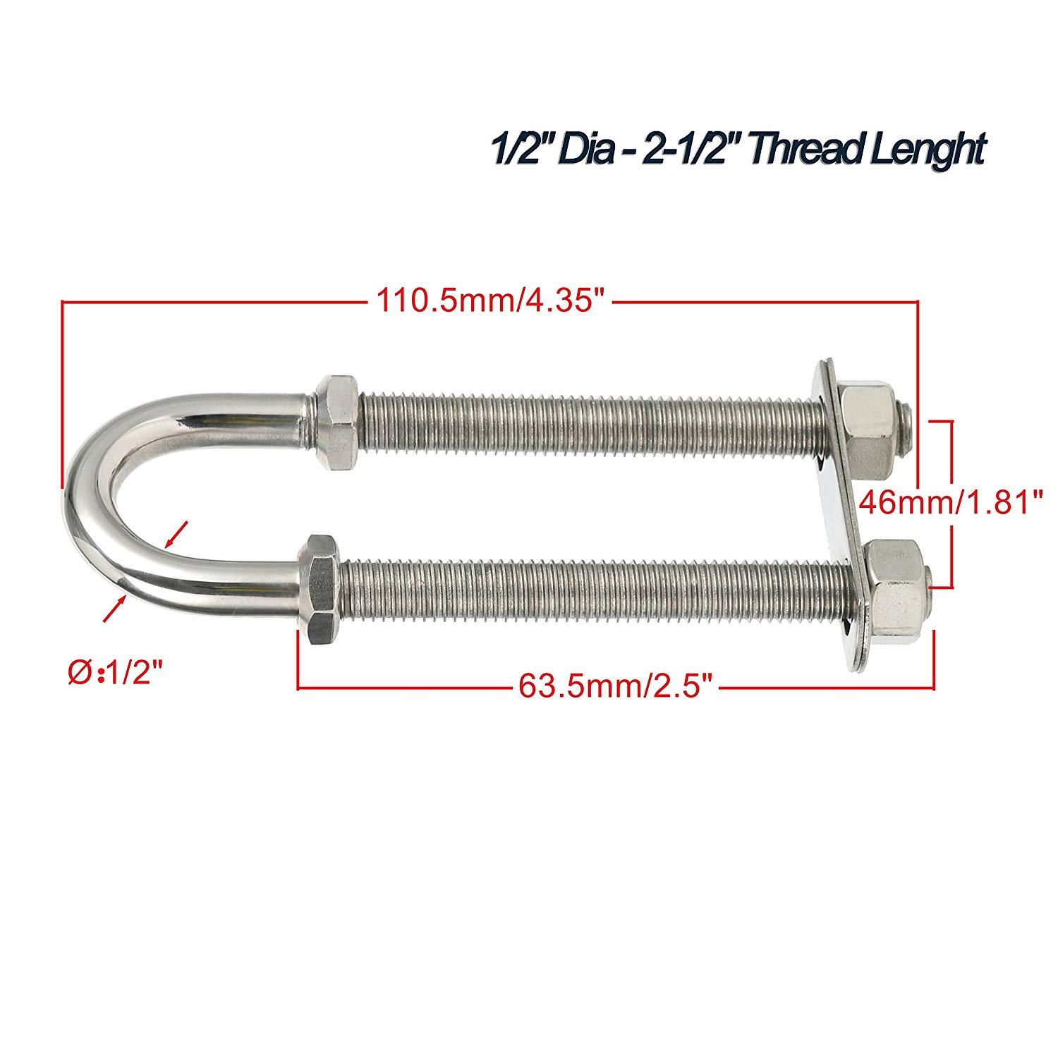 7 Sizes Available Stainless Steel Marine Boat Stern Bow Eye Tie Down U Bolt US