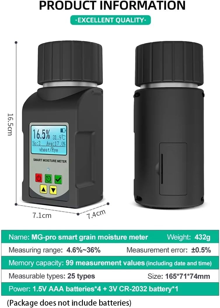 GOYOJO Grain Moisture Tester Portable Cup-Type Meter for 25 Grains Data Storage