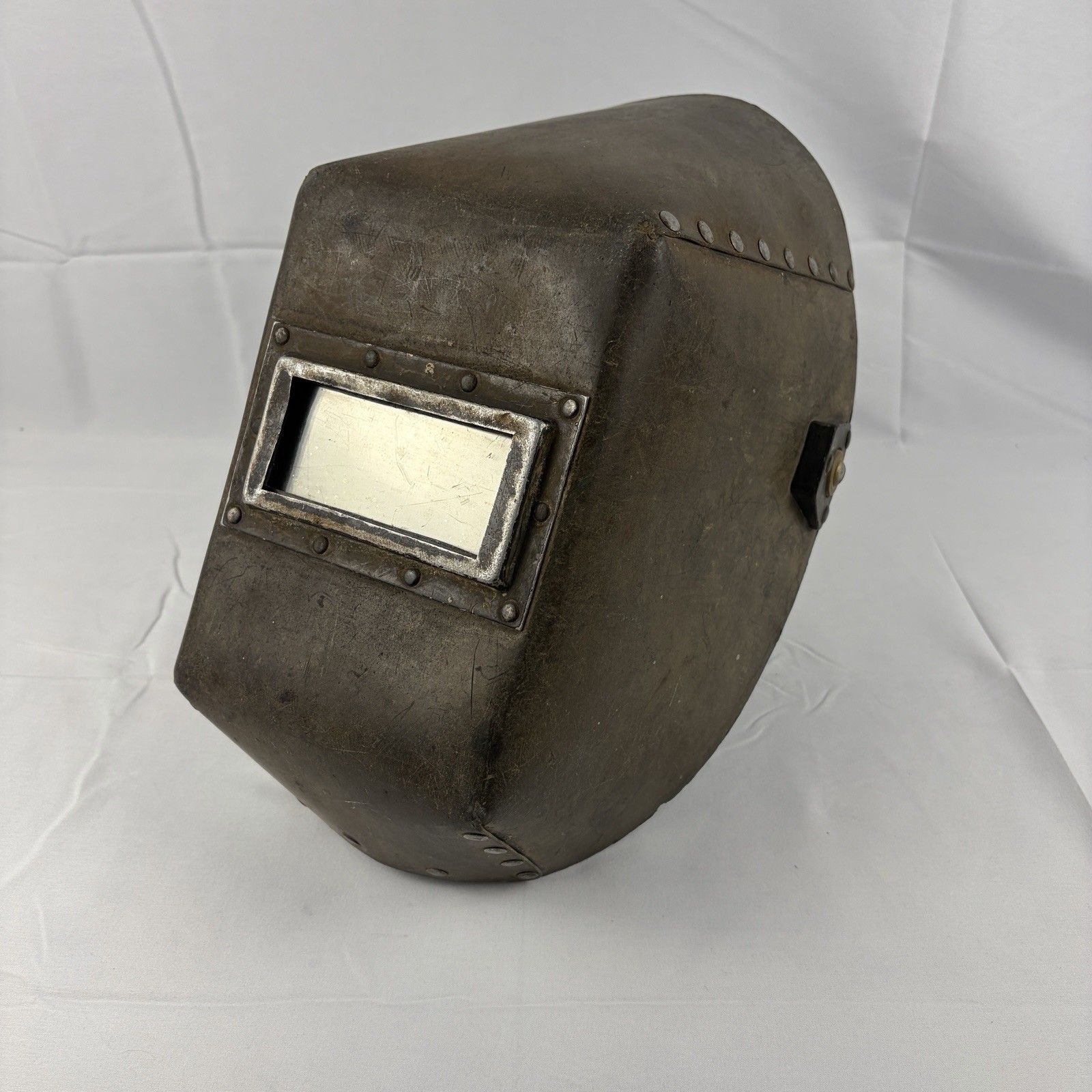 Antique Welding Mask Helmet Shade Molded Riveted Fiberboard Original Glass