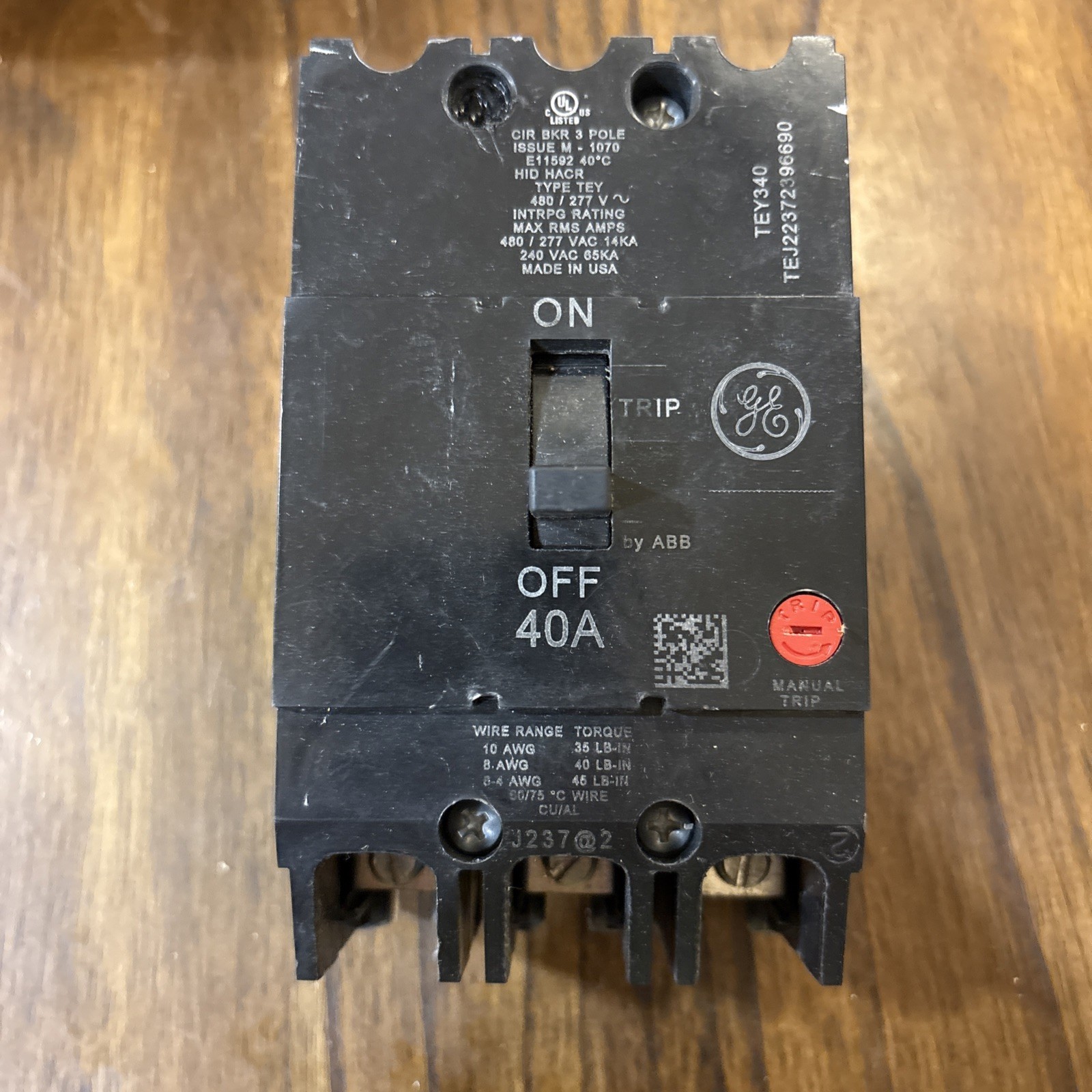 NOB – GE – TEY340 – Tey 3 Pole 40A Breaker