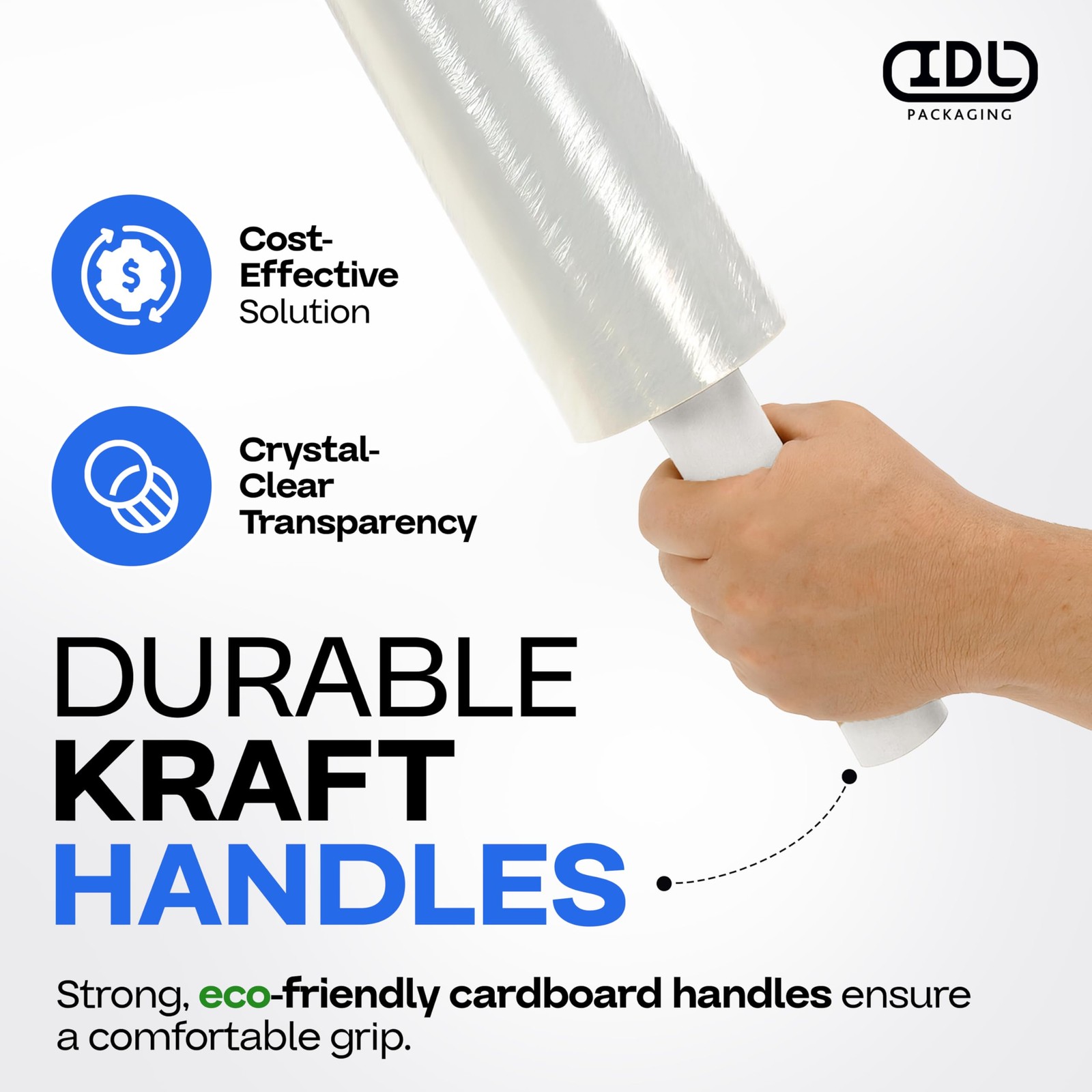 20″ x 1000′ Hand Stretch Wrap Roll of 80 Gauge with Extended Cardboard Handle…