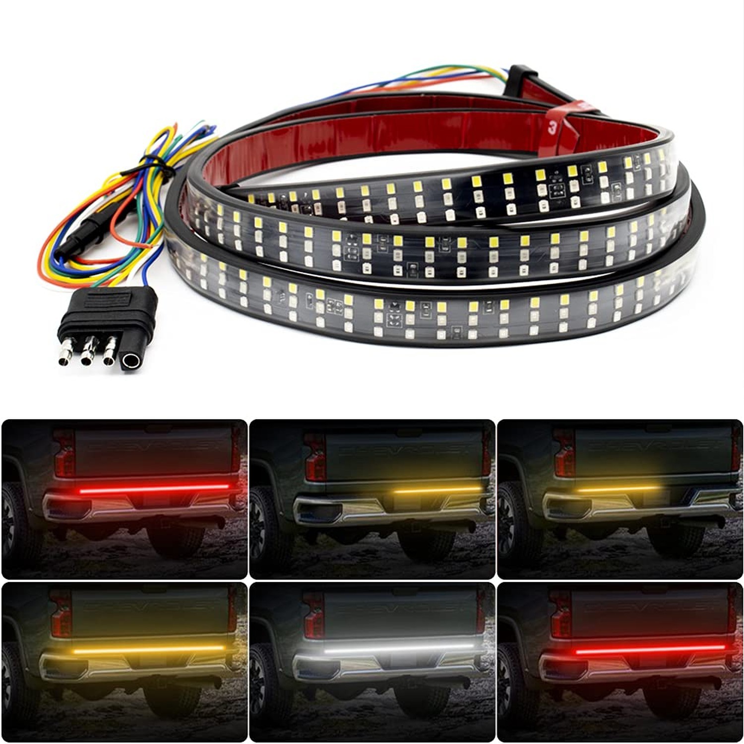 60 Inch Triple Row 432 LED Truck Tailgate Light Bar Strip, Red Running Brake …