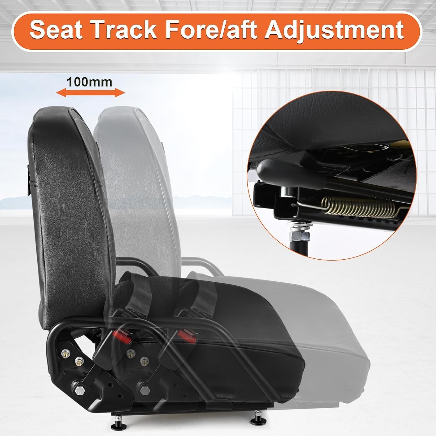 Universal Forklift Seat w/Retractable Belt – Curved Back, Fits Komatsu & More