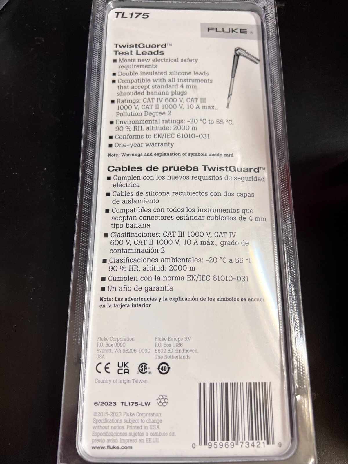 Fluke TL175 Twistguard Test Leads, 2 mm Diameter Probe Tips 4219