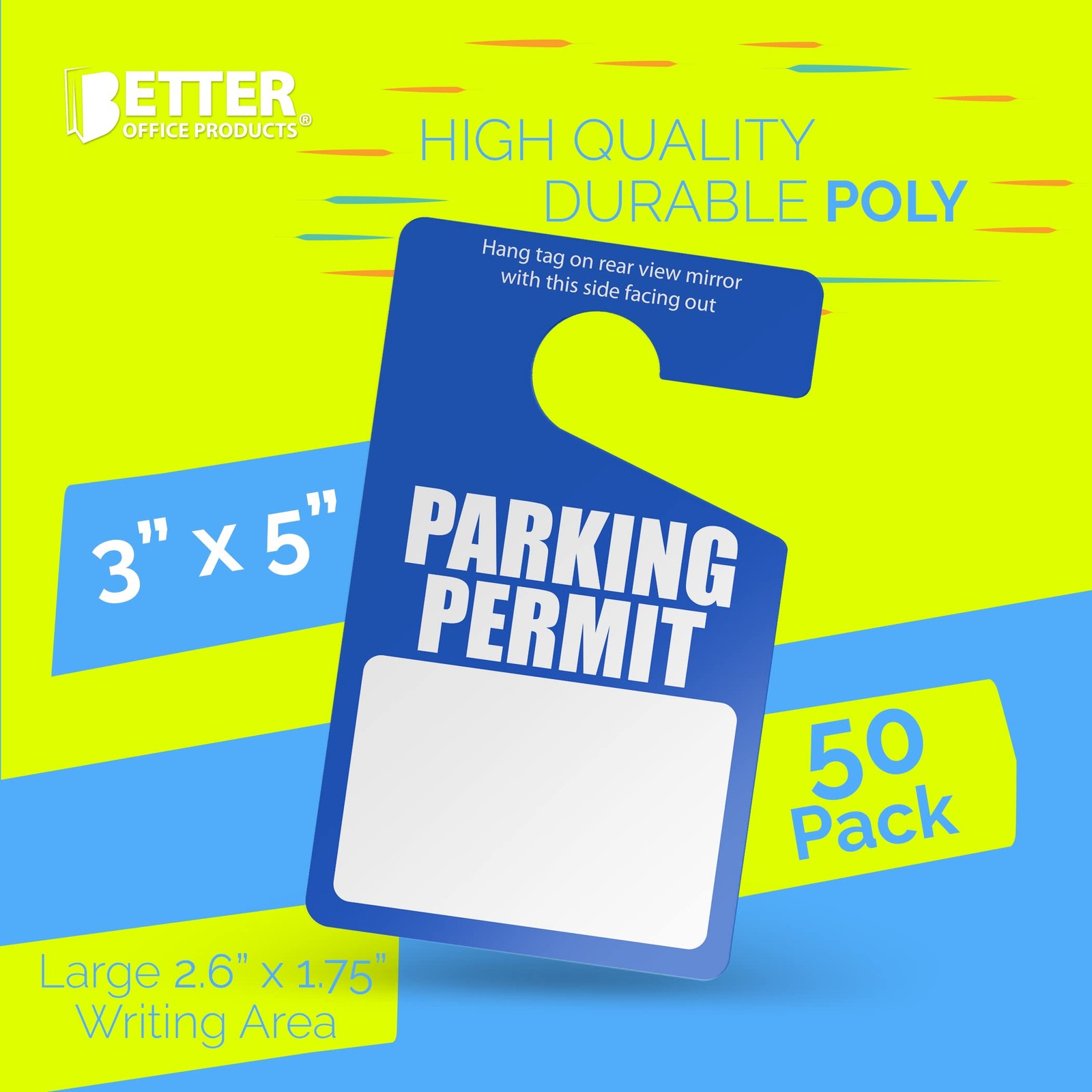 Parking Permit Hang Tags, 50 Pack, Poly Plastic Placards, Temporary Parking Pass