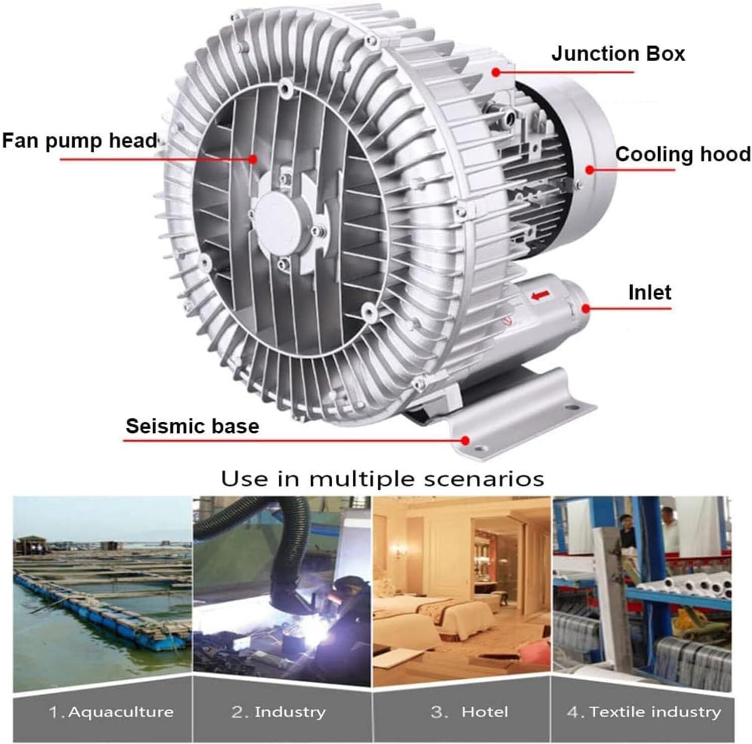 Vortex blower ring compressor for fish ponds 120W-1500W side channel compressor