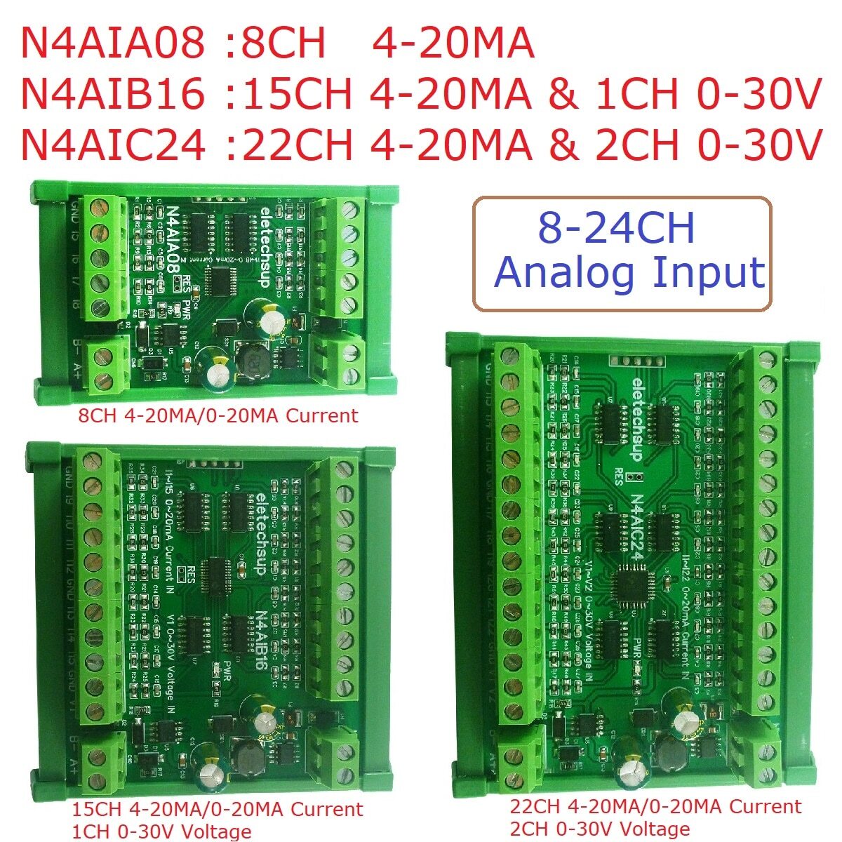 8-24CH 4-20MA To RS485 Current Analog Input Collector Module MODBUS RTU Board