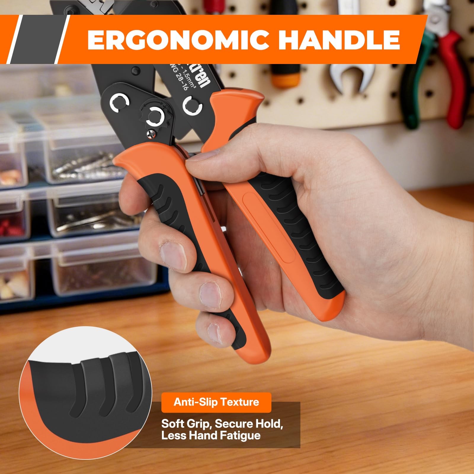 Noxtren 5-in-1 Wire Crimping Tool, AWG 28–16 Ratcheting Pin Orange, Black