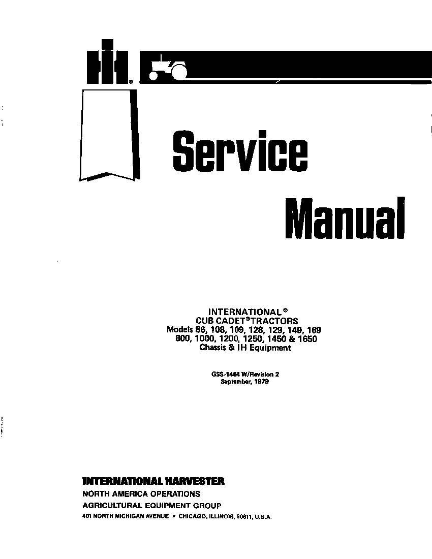 Service Manual 86,108,109,128,129,149,169,800,1000,1200,1250,1450,1650 Cub Cadet