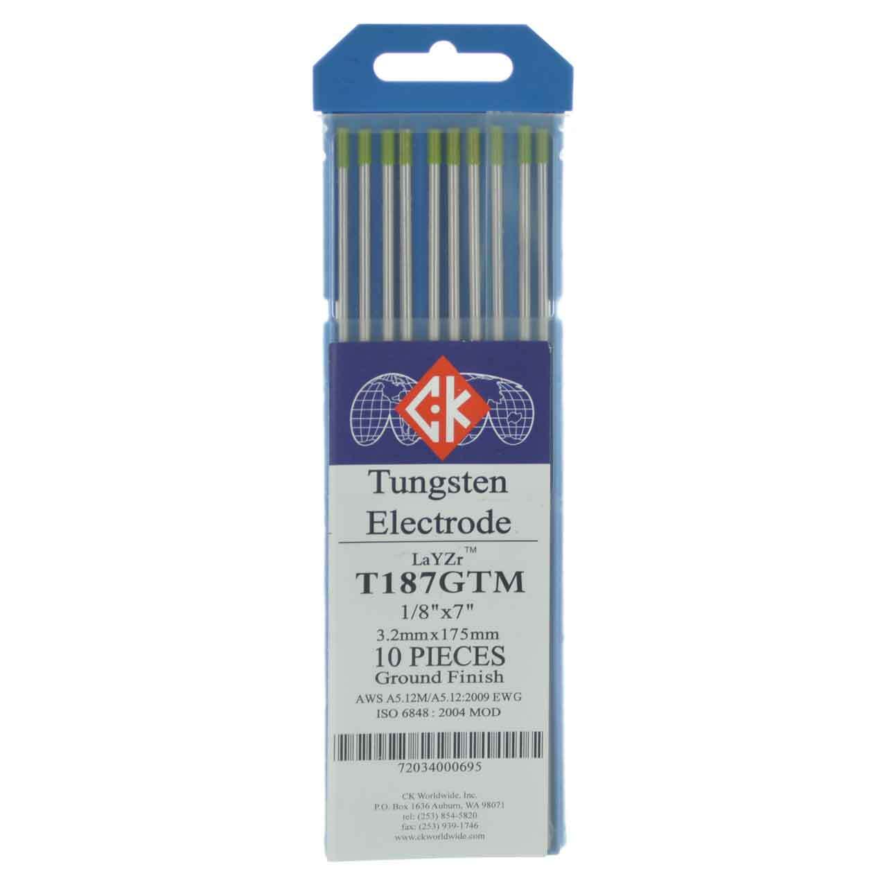CK T187GTM LaYZr Tungsten Electrode 1/8″ x 7″ 10 pack