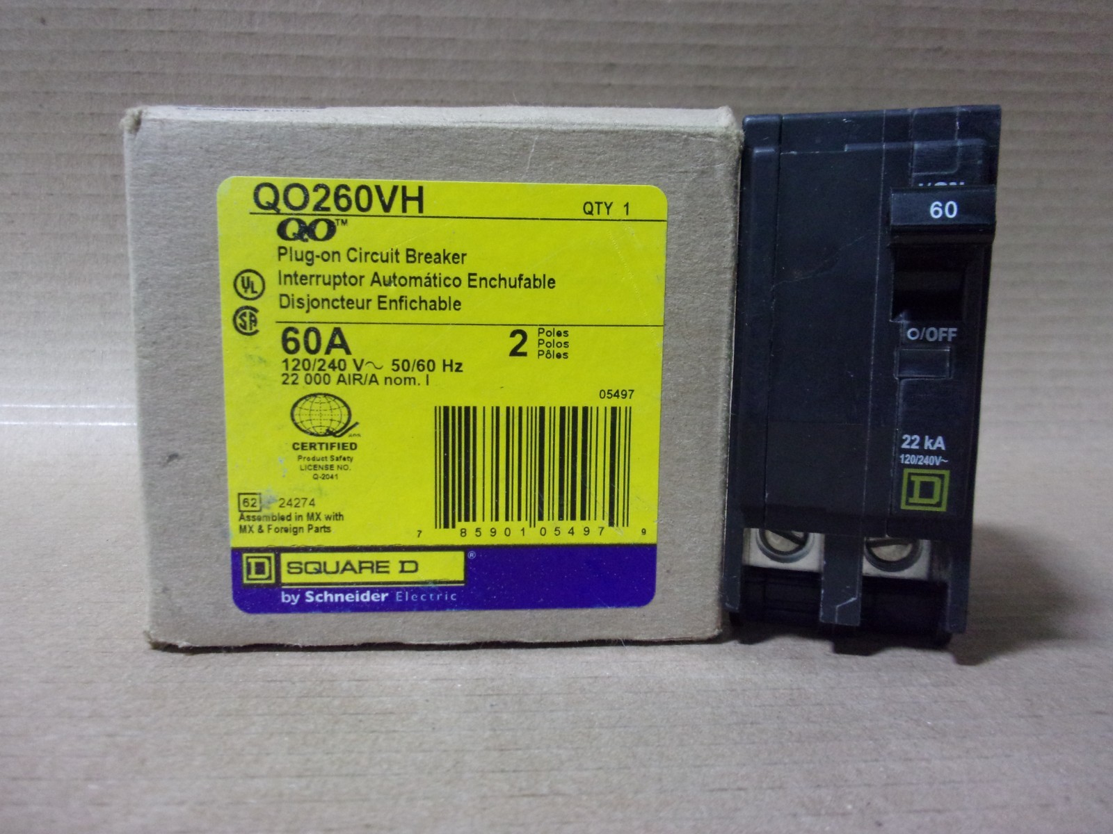 NEW Square D QO QO260VH 2 Pole 60 Amp 240v Push In Circuit Breaker Yellow NOB