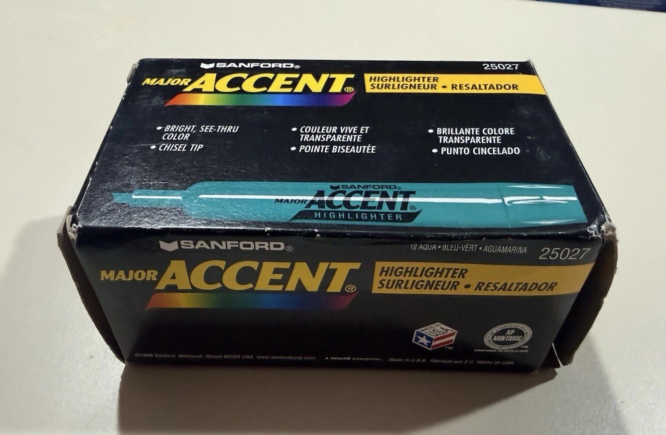 Sanford Major Accent Highlighters Aqua Chisel Tip 12-Pack Model 25027 MPN 25027
