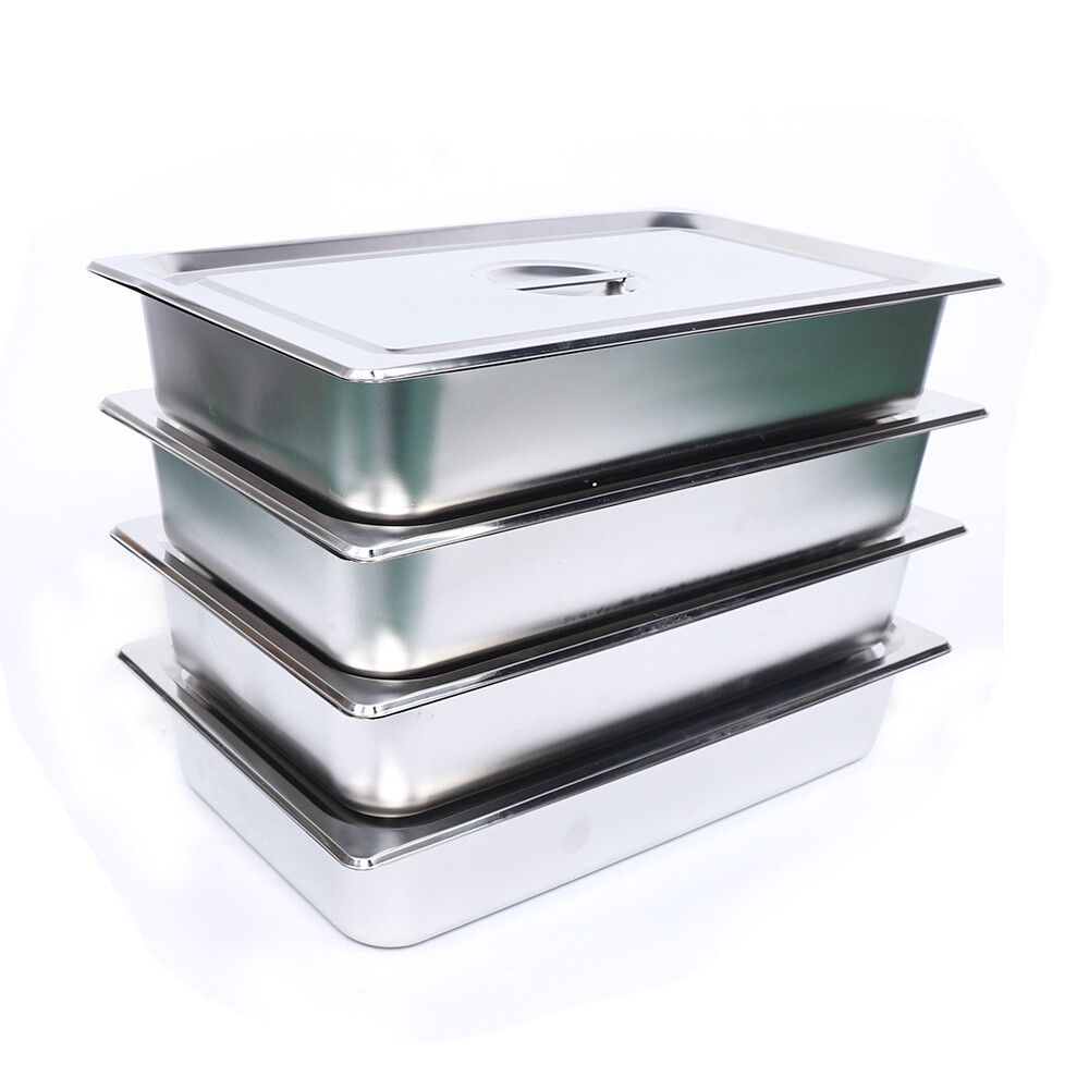 4-Pack Hotel Pans Commercial Steam Table Pan w/ Lid Stainless Steel Food Pan US