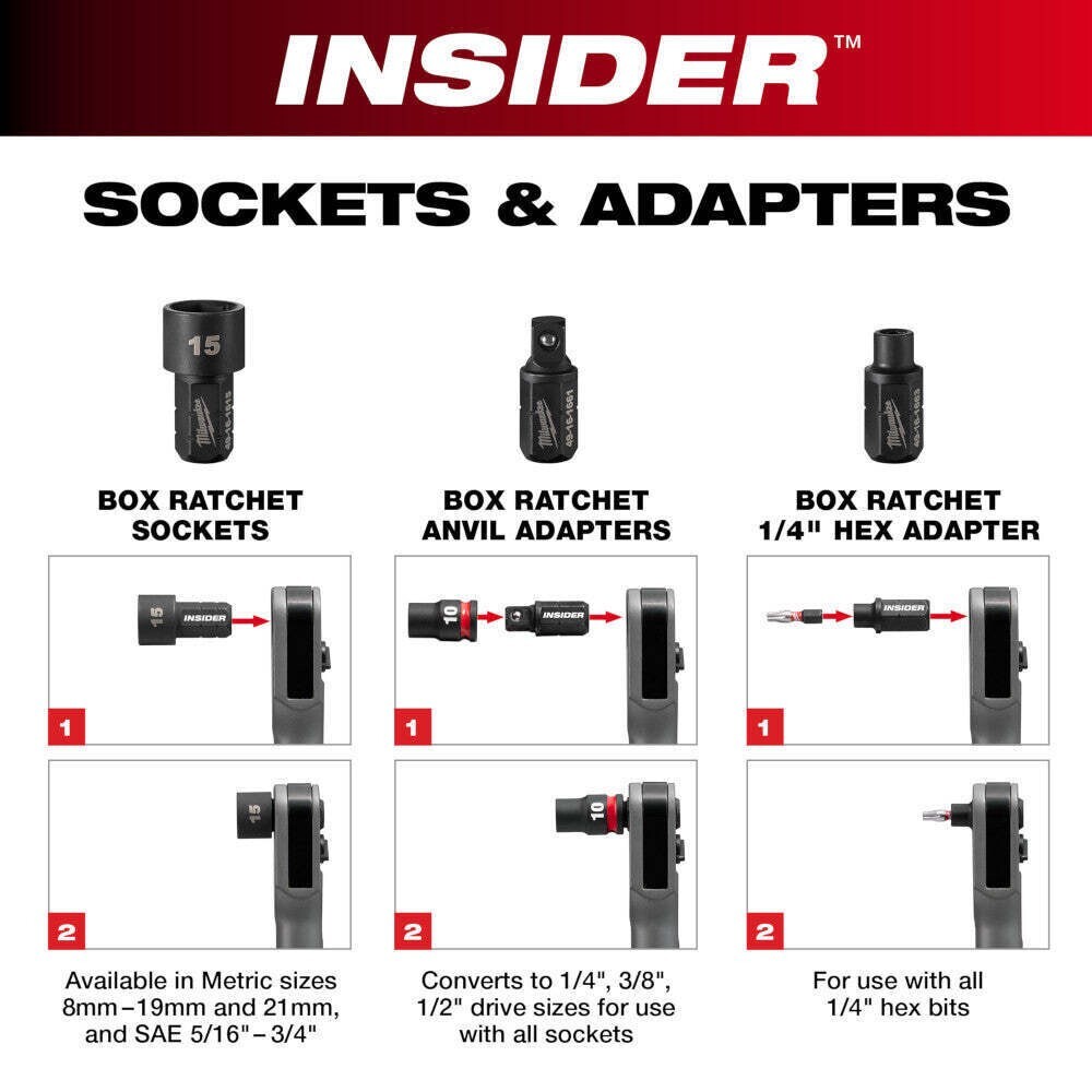 Milwaukee 49-16-1640 INSIDER Box Ratchet Socket Set SAE – 8 PC