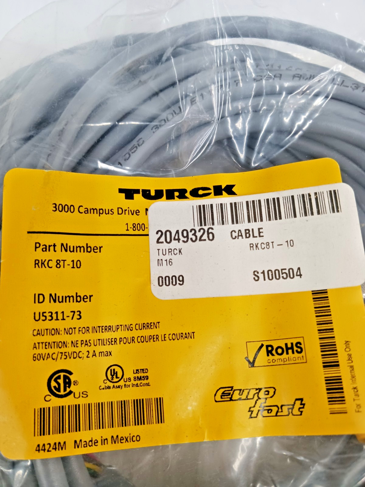 New Turck RKC8T-10 Single Ended Cordset U5311-73