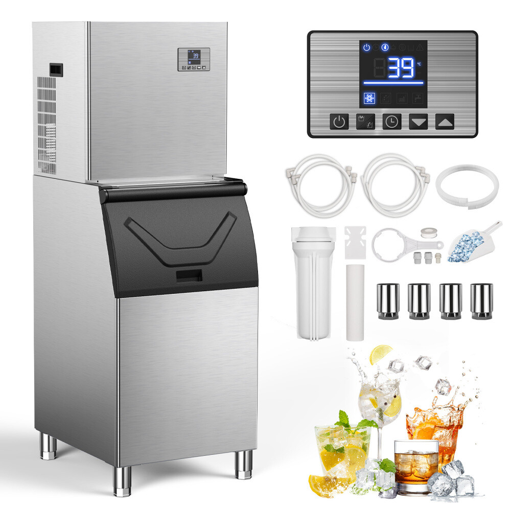 Commercial Ice Maker Machine 550lbs/24h 360LBS Storage Bin 210 Ice in 4-15Min