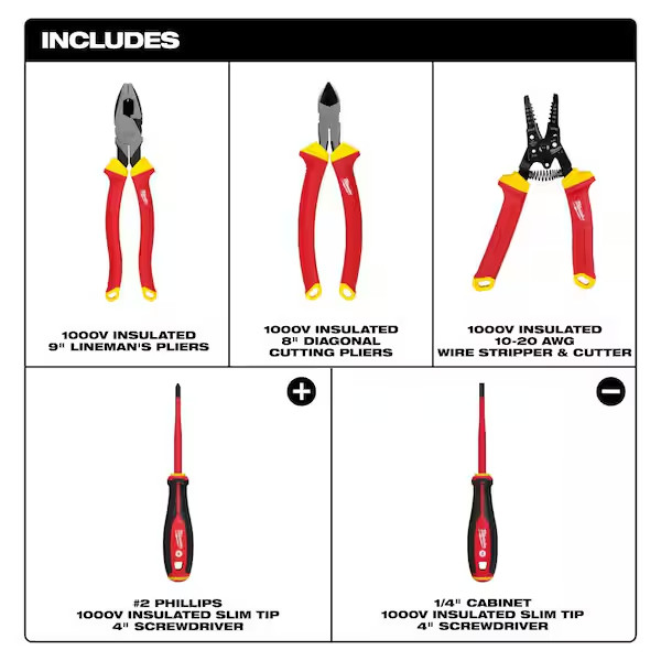 Milwaukee 48-22-2215 1000V Insulated Electricians Hand Tool Set – 5 PC
