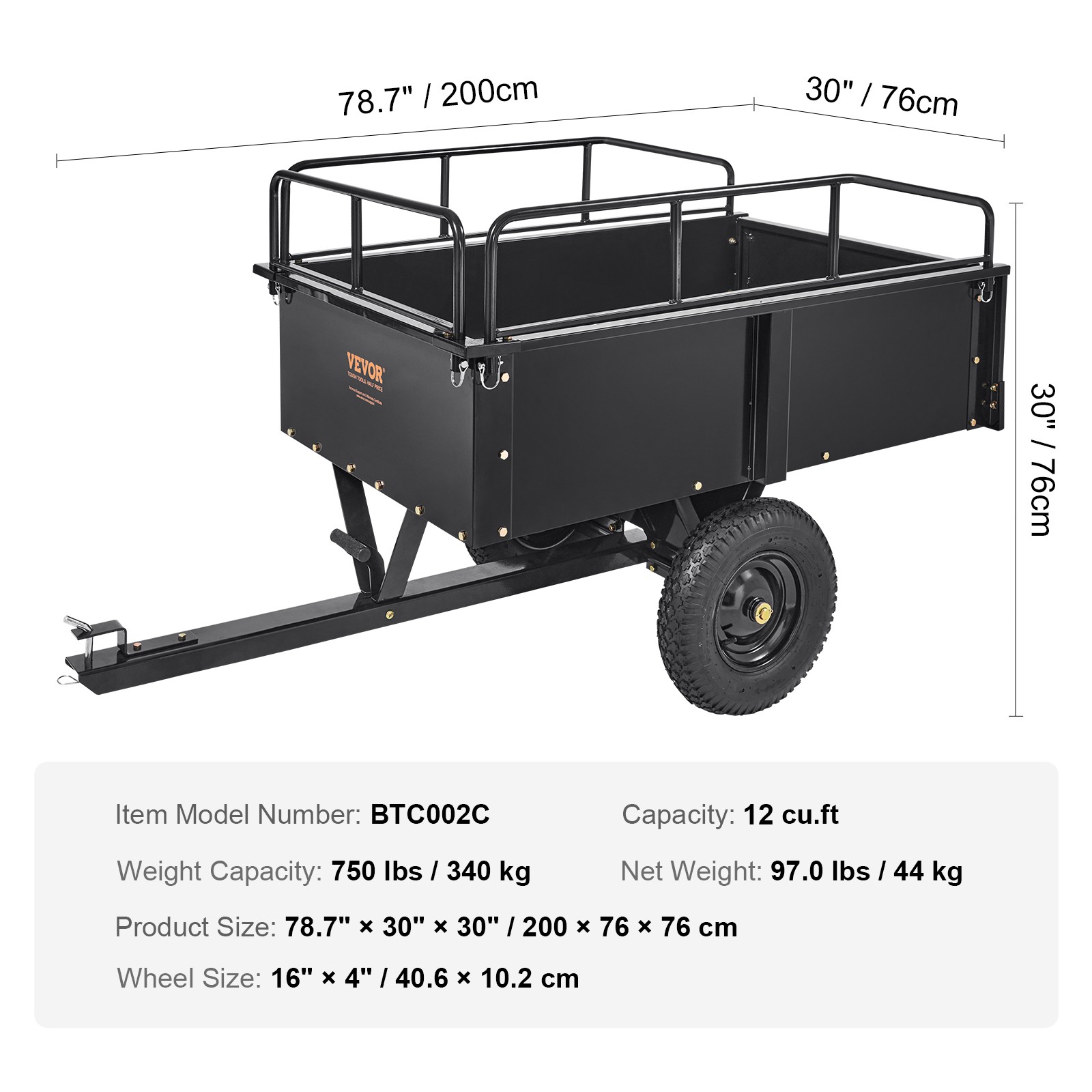 VEVOR Dump Trailer Tow Behind Dump Cart 750 lbs 15 Cu. Ft. Steel Construction