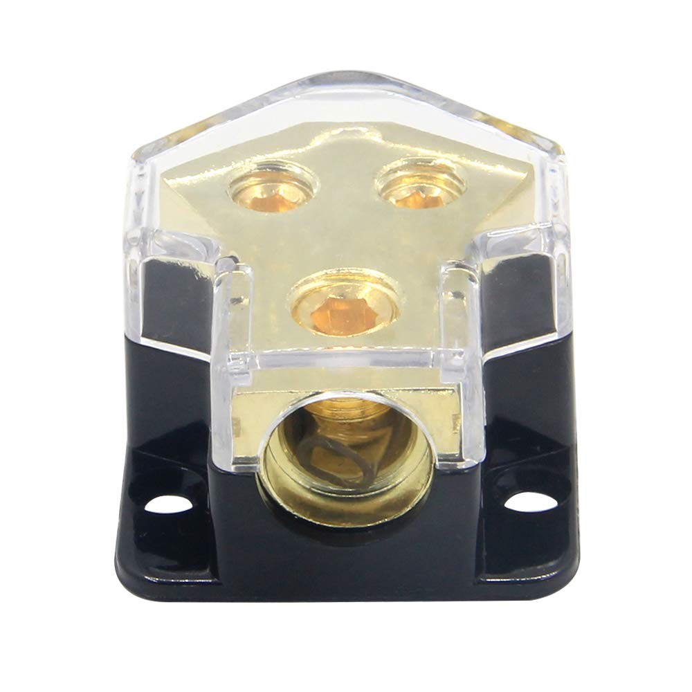 2 Way Power Distribution Block, 0/2/4 AWG Gauge in, 4/8/10 Gauge Out, Car Aud…