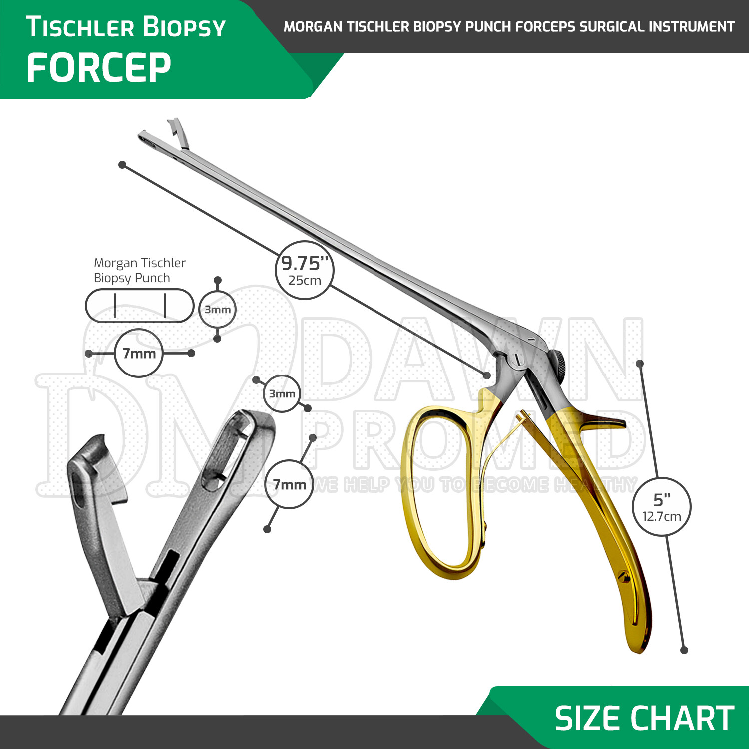Tischler Morgan Biopsy Forceps 3mmx7mm Bite with Gold Handle OB-GYN German Grade