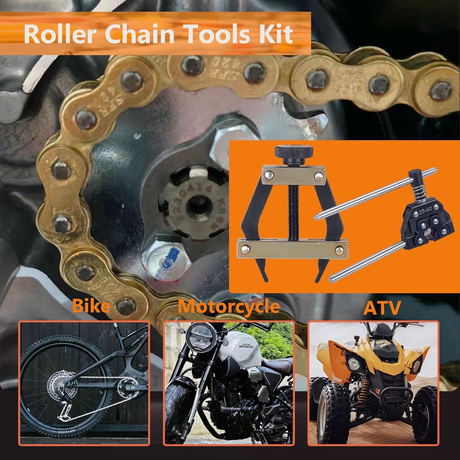 25-60 Chain Detacher Breaker Roller Chain Tools Kit for Motorcycle Go-Kart ATV